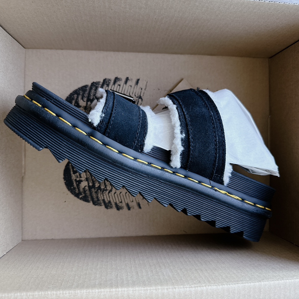 Dr Marten’s NEW! MYLES SUEDE FUR-LINED BUCKLE SLIDE SANDALS image indicator(4)