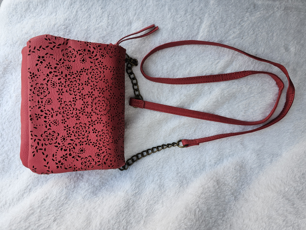 Vegan Leather laser cut Floral Motif Shoulder purse image indicator(2)