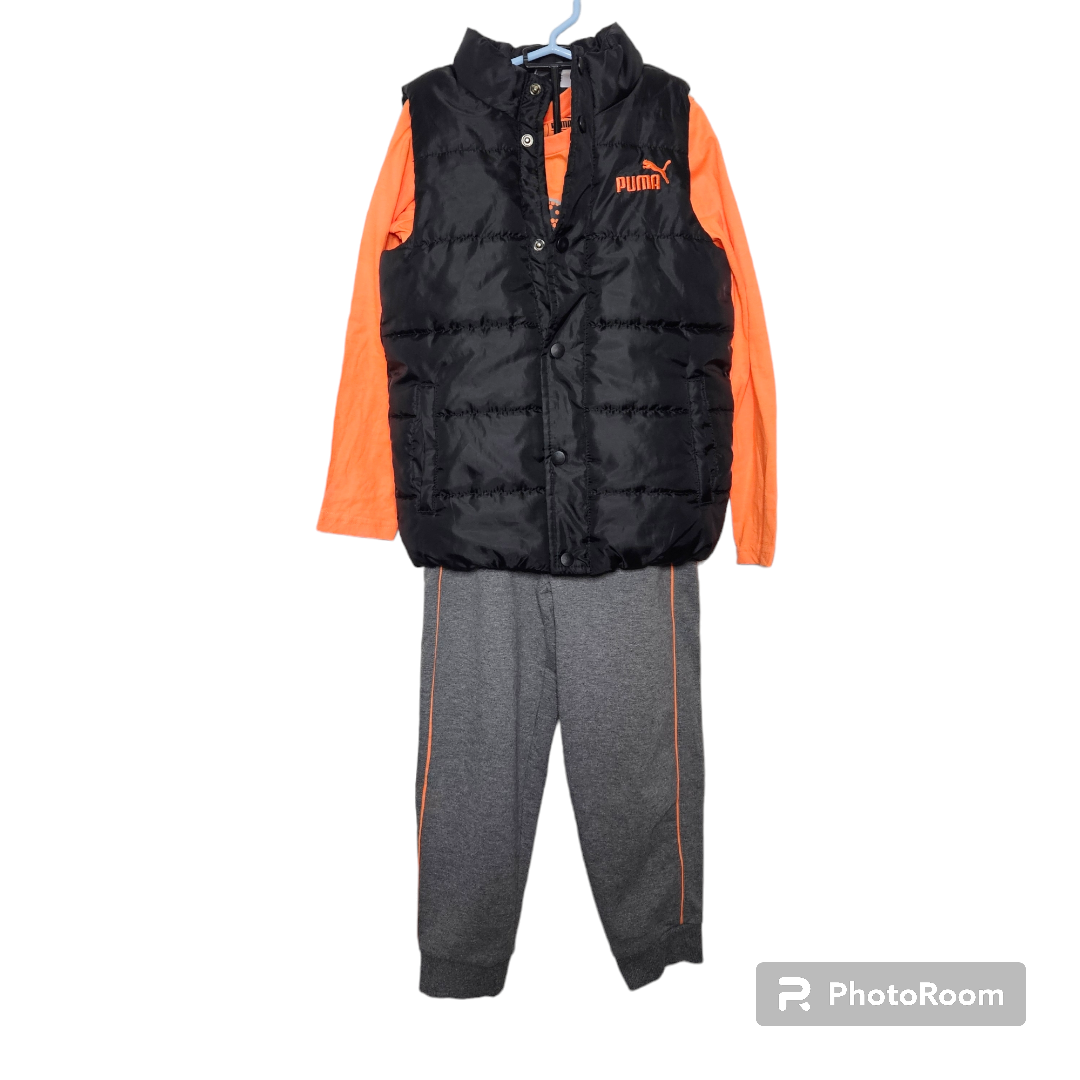 Puma 3 Piece Set W/ Long Slv, Joggers, Puffy Vest Sz 7