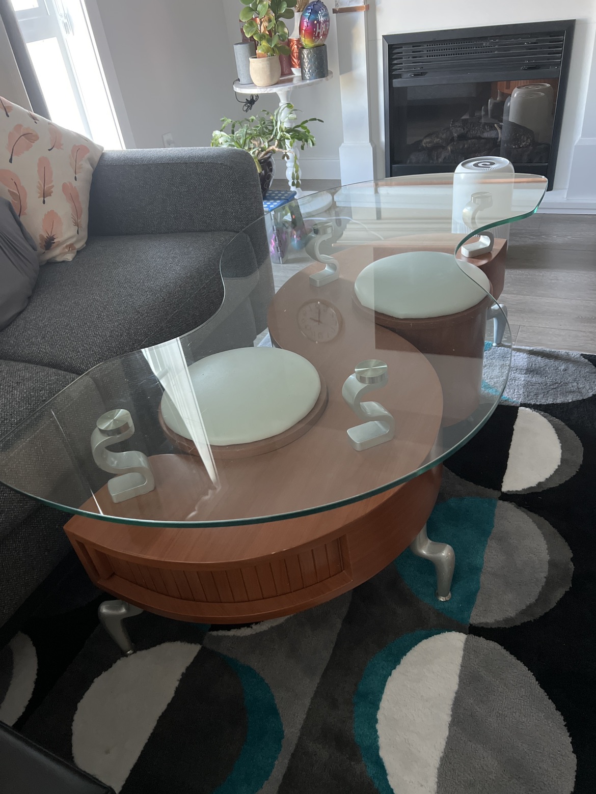 Glass top coffee table with storage