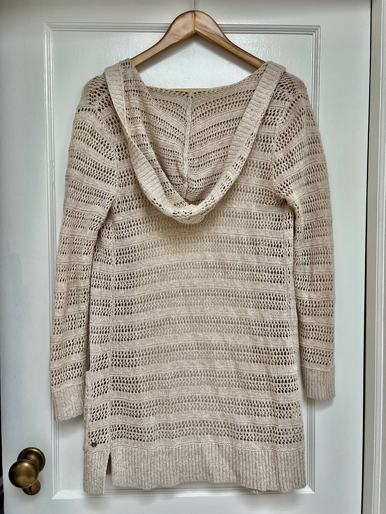 Boho long sleeved linen and cotton knitted cardigan with hood - photo 2