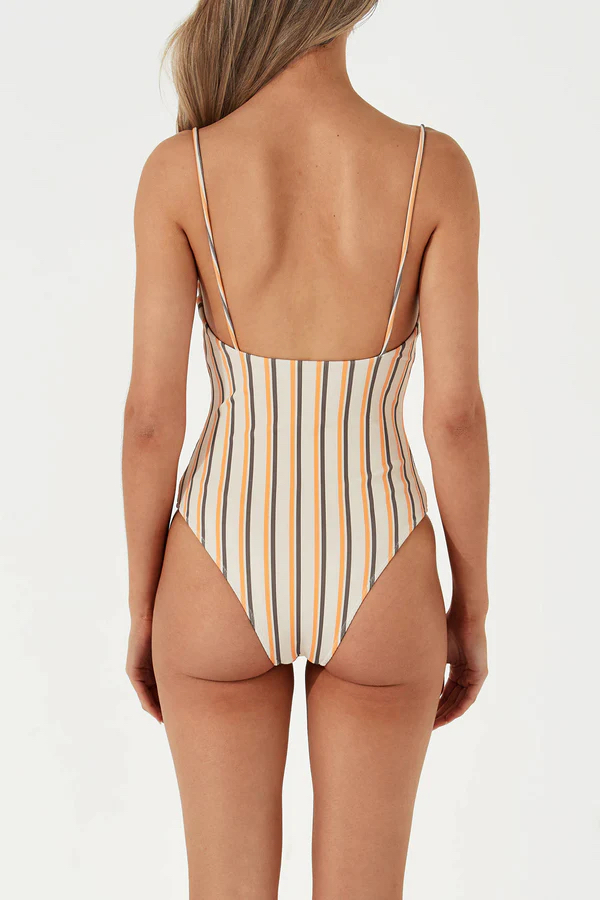 Zulu & Zephyr The Licorice Stripe Ribbed One Piece Swimsuit US 4 - photo 4