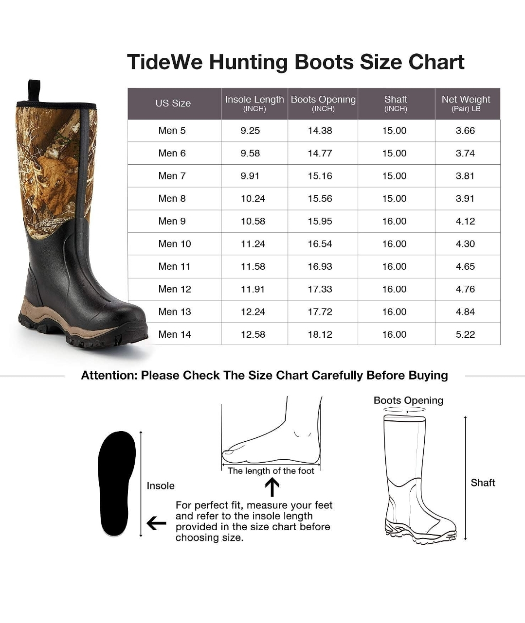 TideWe Hunting Boots for Men, Insulated Waterproof Durable, Camo image indicator(5)