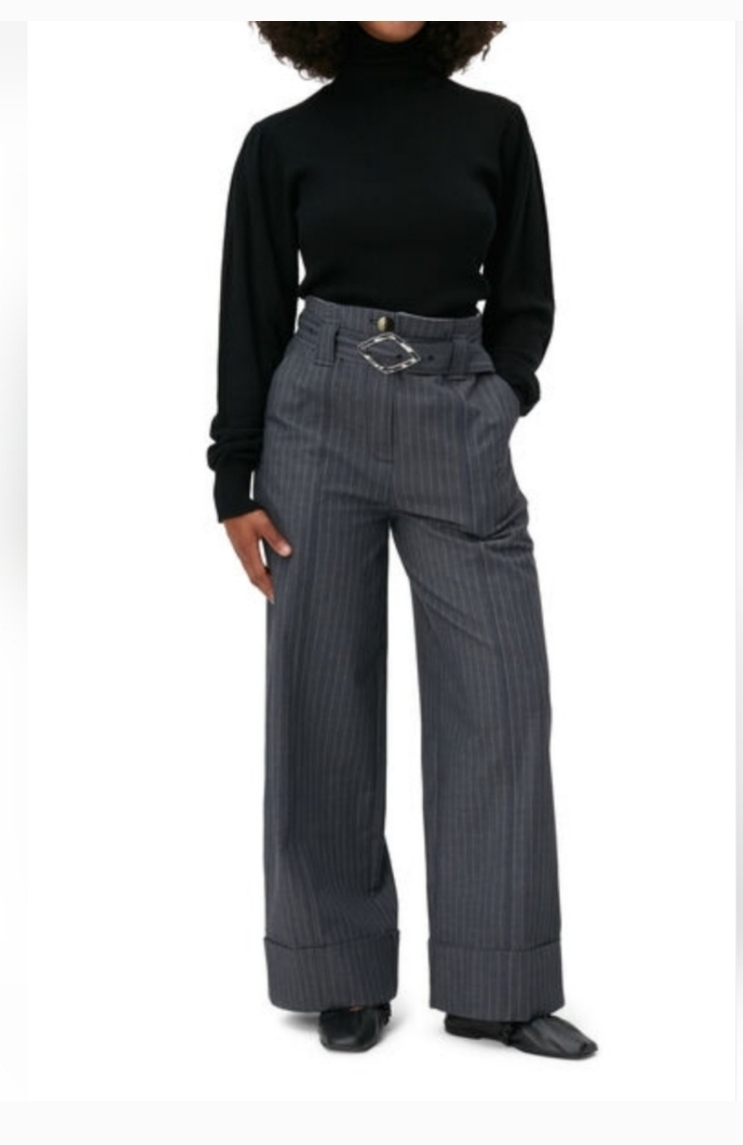 GANNI Stretch Stripe High Waist Wide Leg Pants