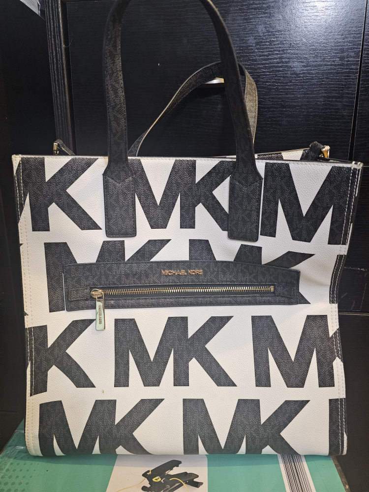 Black and White MK large bag with strap. thumbnail