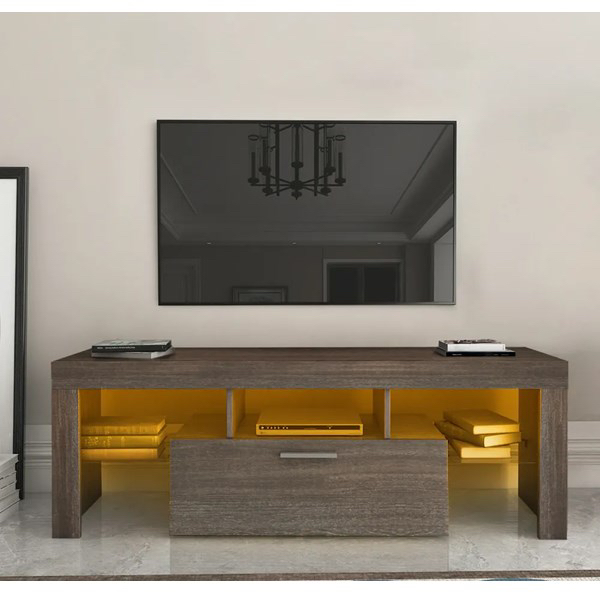 Modern Brown LED TV Stand with Storage Drawer