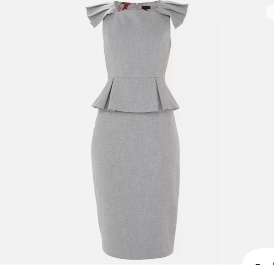 BRAND NEW Ted Baker $450 Designer Dress Grey Peplum Pleated image indicator(2)
