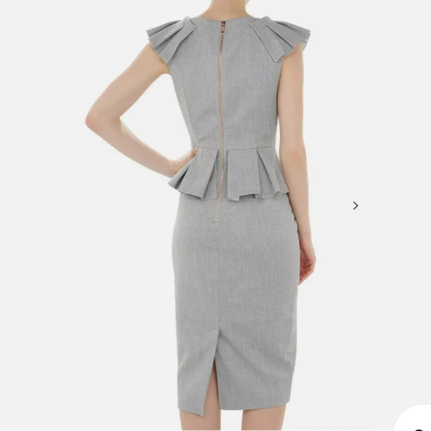 BRAND NEW Ted Baker $450 Designer Dress Grey Peplum Pleated image indicator(3)