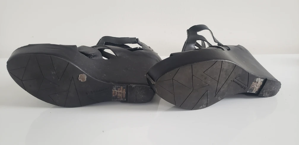 BCBG Black Leather Strappy Cage Wedge Heel Sandal - Sz.7 image indicator(5)