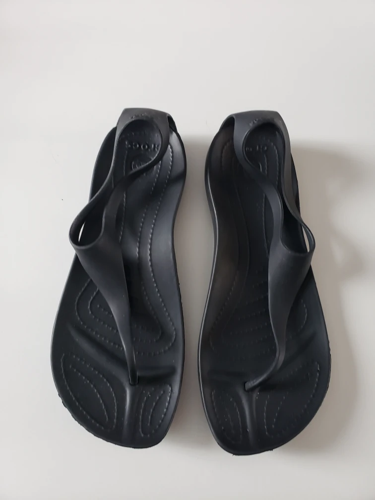 black Crocs brand sandals thumbnail