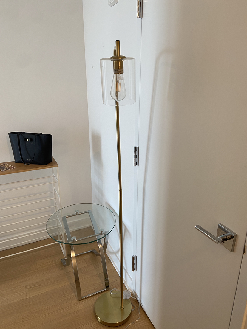 Glass table, side table, shoe rack, lamp