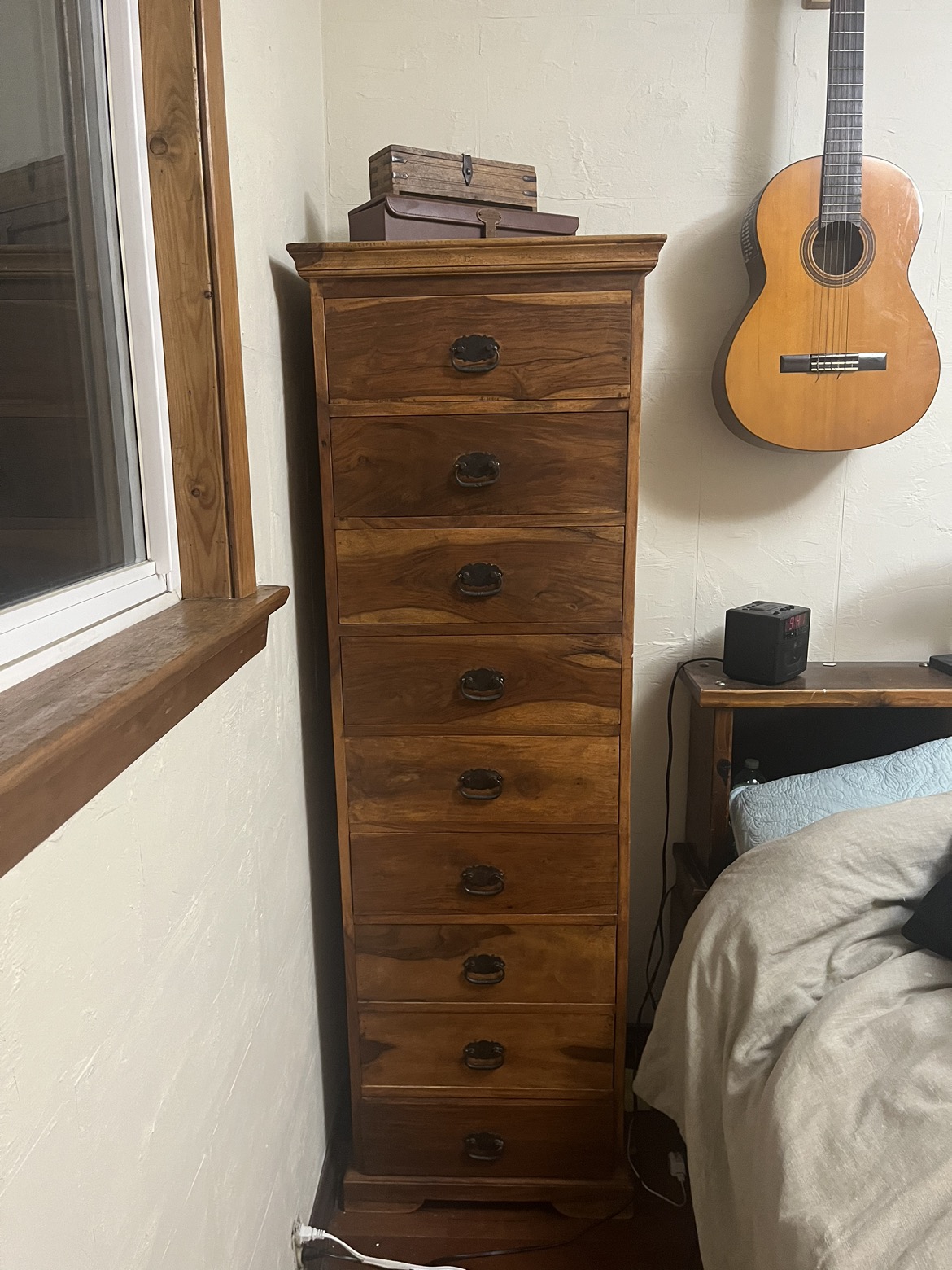 Rustic solid teak tall boy dresser thumbnail