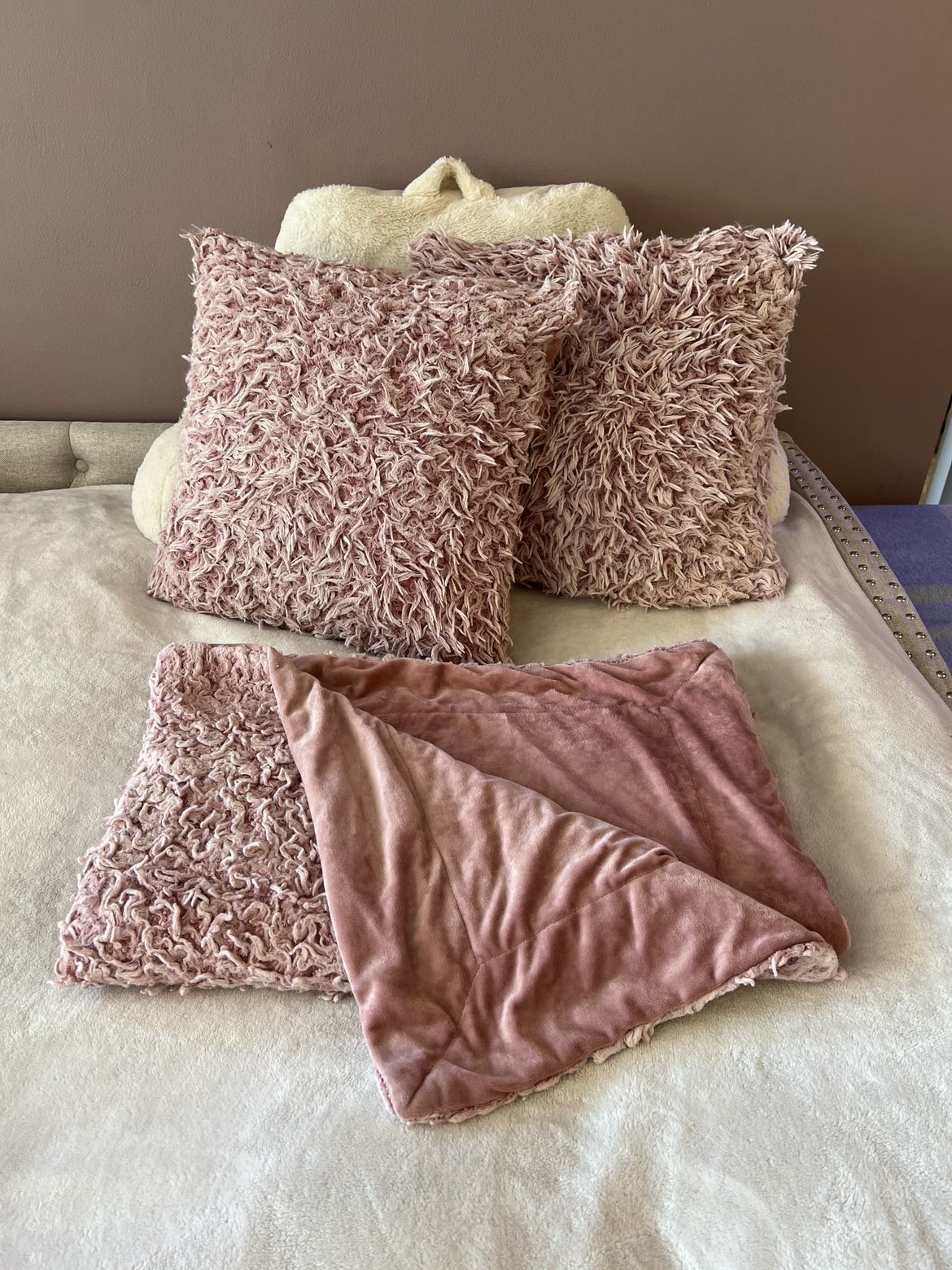 Pink Pillows and Throw