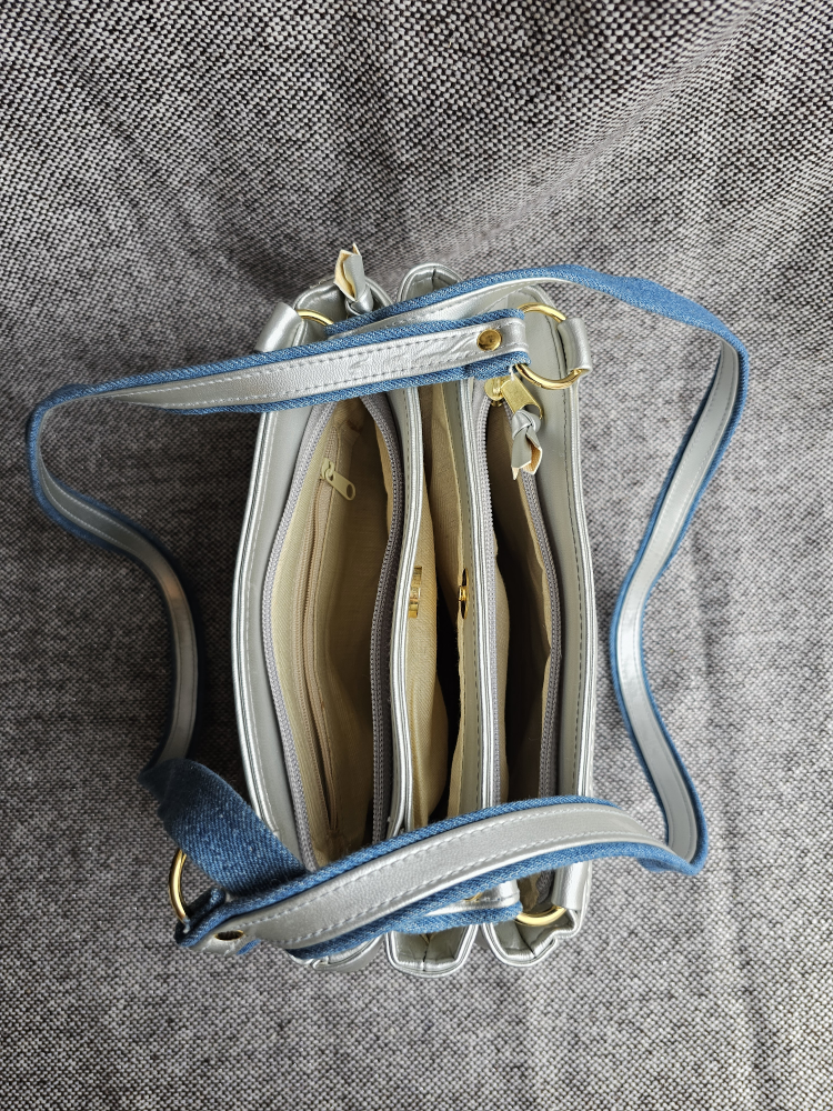 Jean and Silver Shoulder purse with Woven Front image indicator(3)