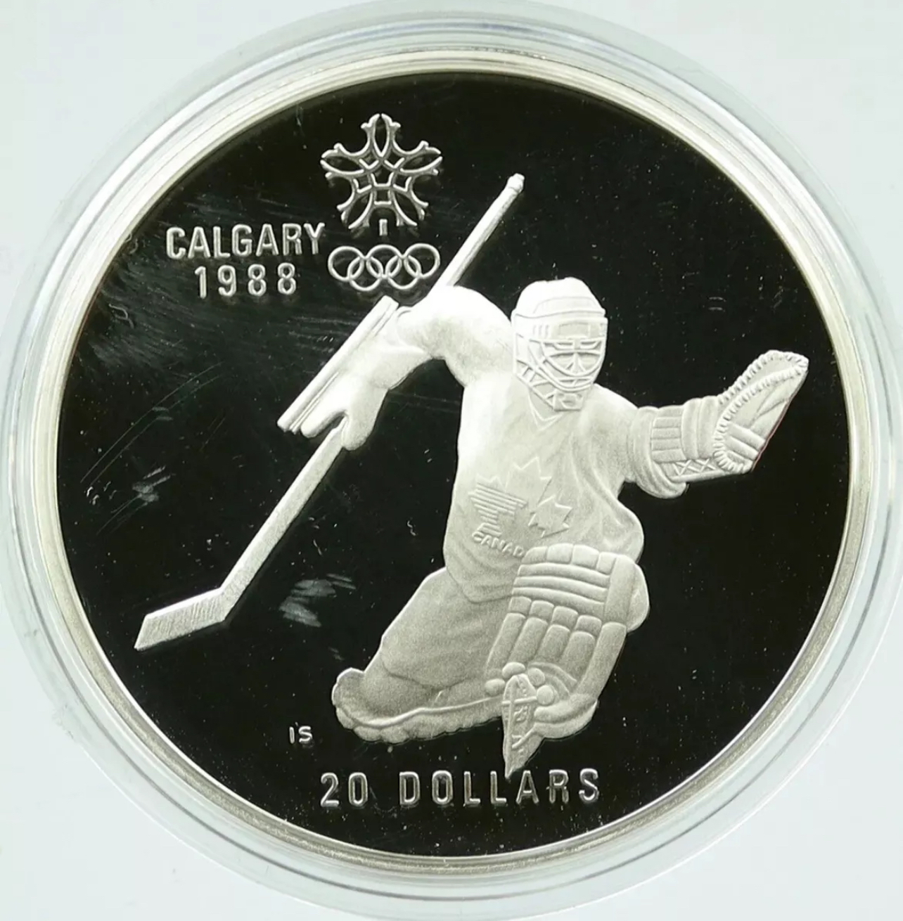 1986 CANADA Silver $20 Coin for 1988 CALGARY OLYMPICS HOCKEY thumbnail