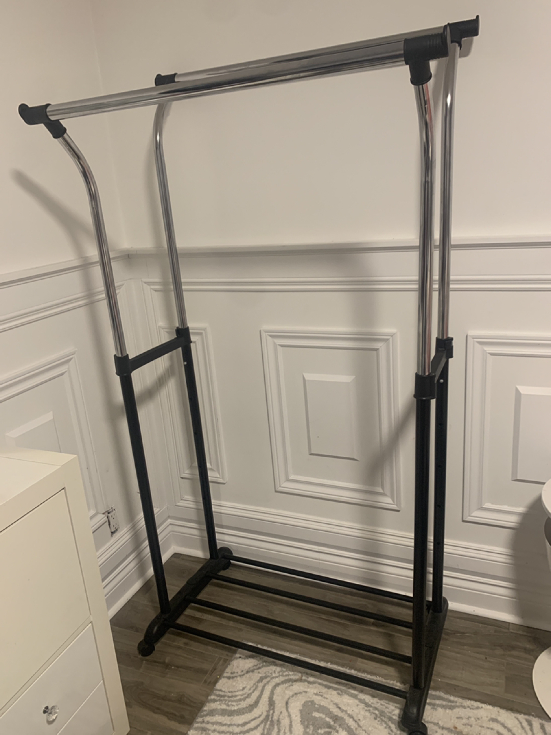 Mainstays Black and Chrome Double Clothing Rack with Wheels image indicator(2)