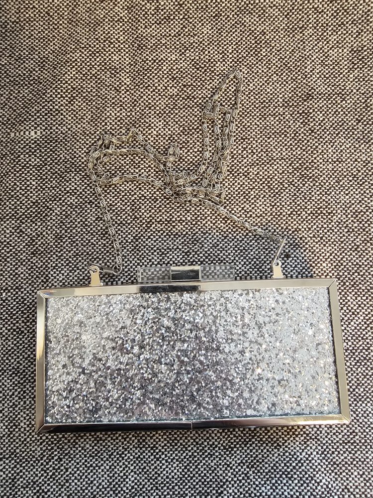 Sparkly Silver Metal Rectangular Shoulder Purse and Clasp image indicator(2)