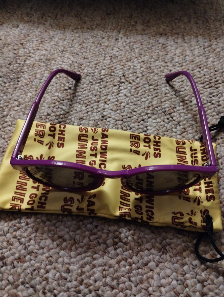 🥕 NEW Jammies Purple Sunglasses w/ Yellow Carrying Pouch image indicator(3)