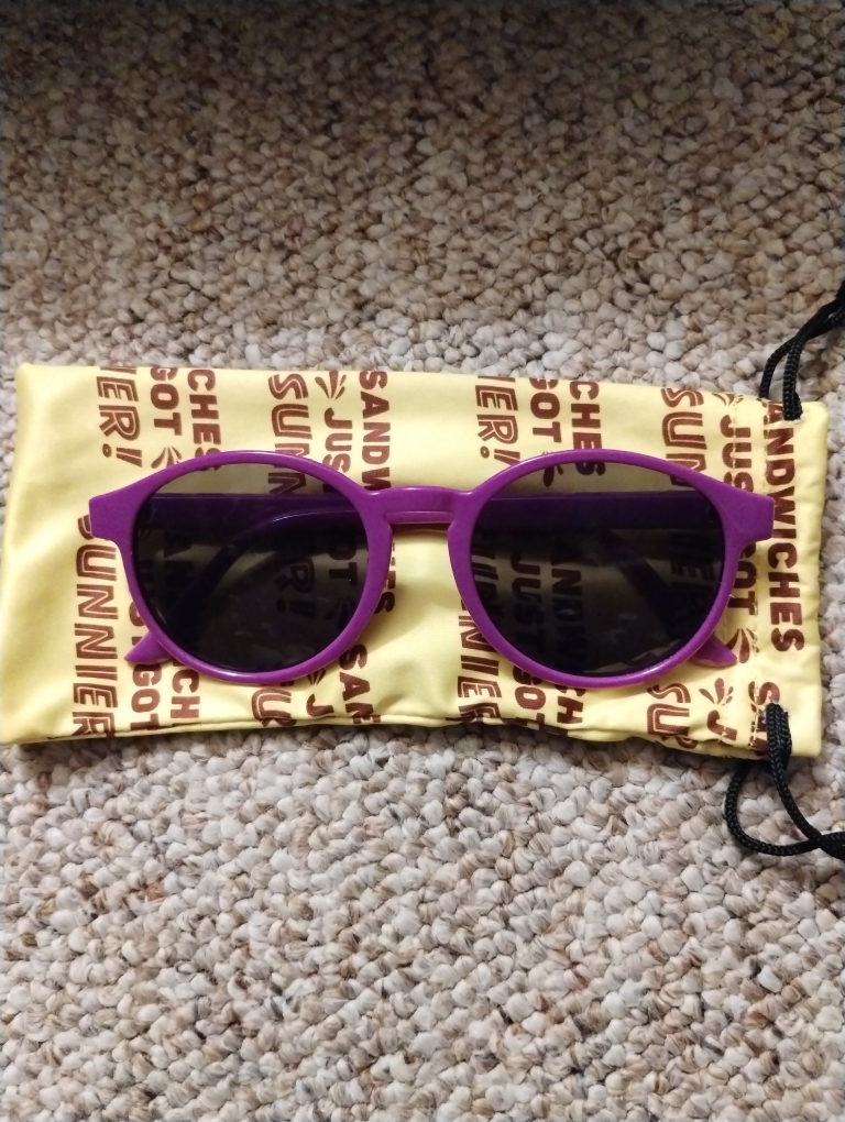 🥕 NEW Jammies Purple Sunglasses w/ Yellow Carrying Pouch image indicator(4)