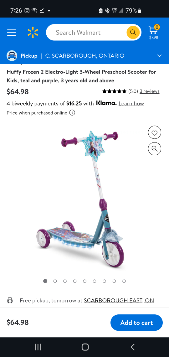 Frozen 3 wheel Scooter 3-5 years old