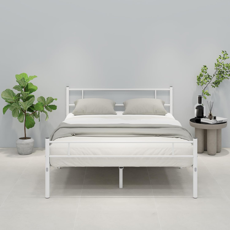 Queen-size Metal Platform Bed Frame in white powder-paint finish - photo 2