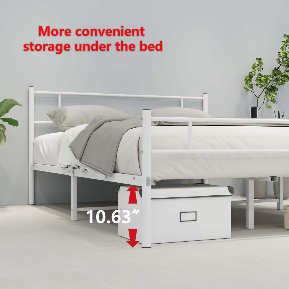 Queen-size Metal Platform Bed Frame in white powder-paint finish - photo 3