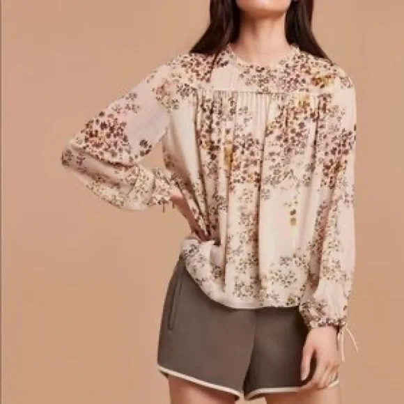 Aritzia Wilfred Lourdes Blouse floral print gold buttons sz XS - photo 2