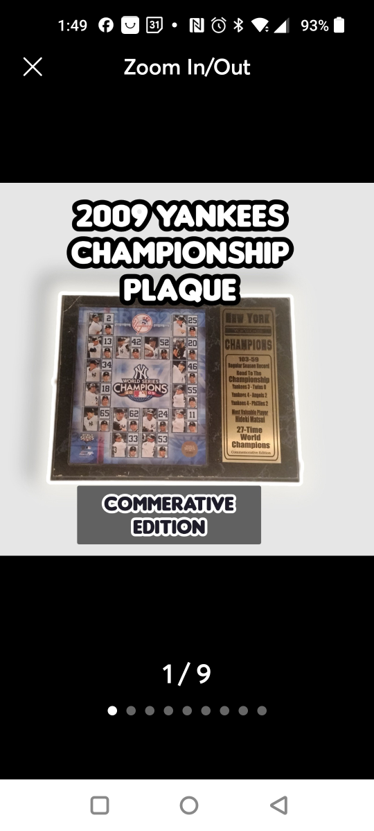 NY Yankees 2009 World Series Champions Wall Commerative Plaque