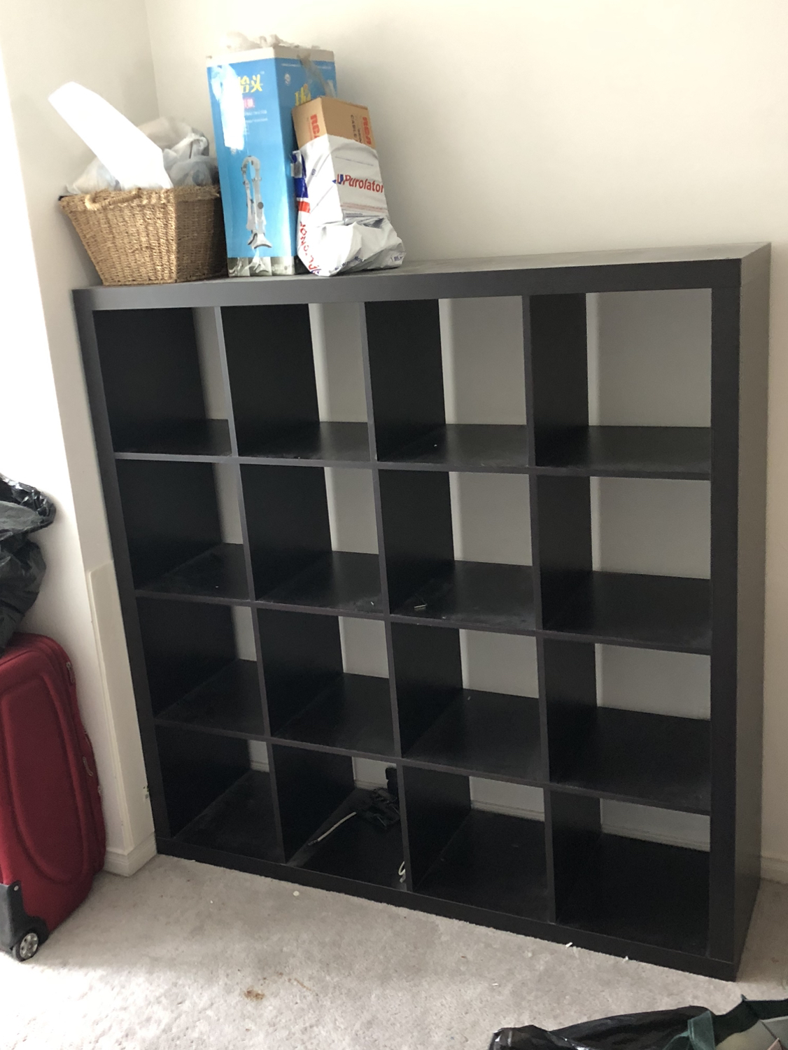 Dark brown- black Kallax/Expedit 4x4 shelf unit with table - photo 4