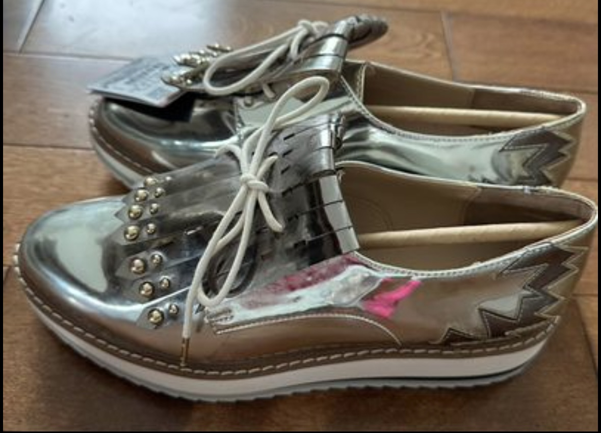 ZARA Woman Silver Metallic Mirror Platform Lace Up Oxford Derby - photo 2