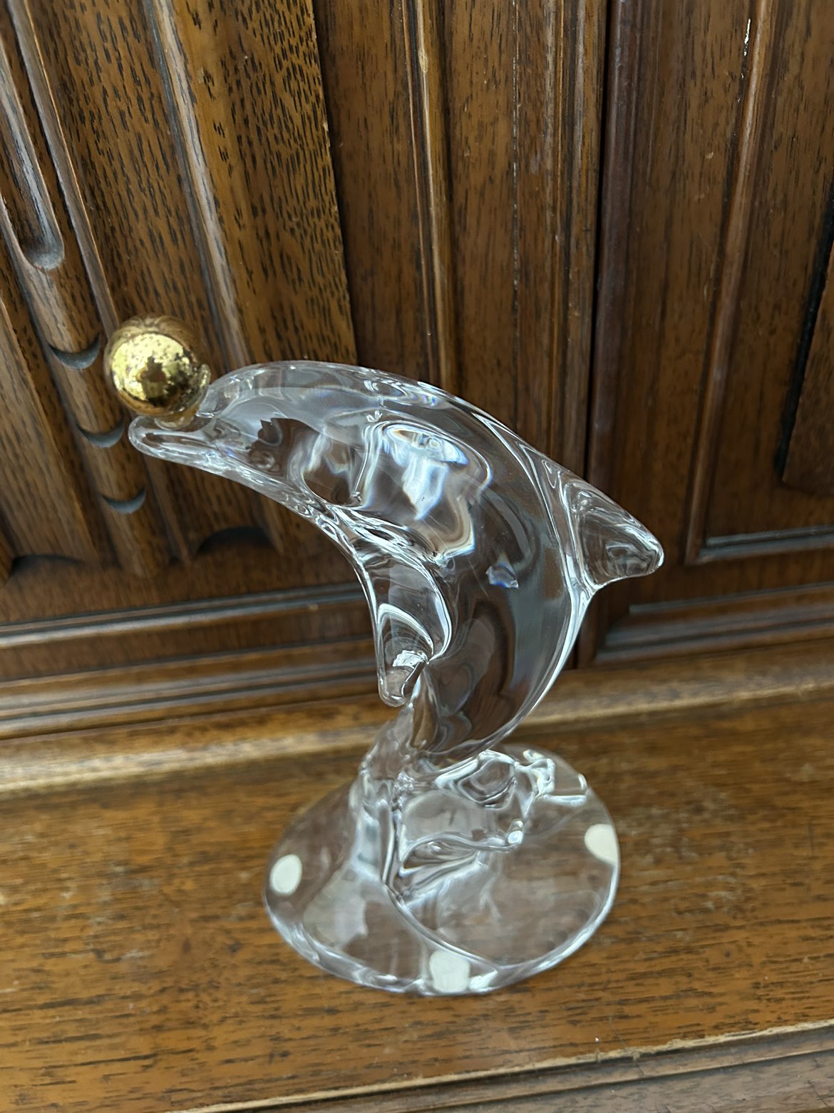 Vintage Sevres French Crystal Dolphin With Gold Ball Figurine image indicator(2)