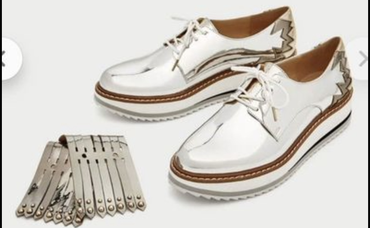 ZARA Woman Silver Metallic Mirror Platform Lace Up Oxford Derby - photo 5