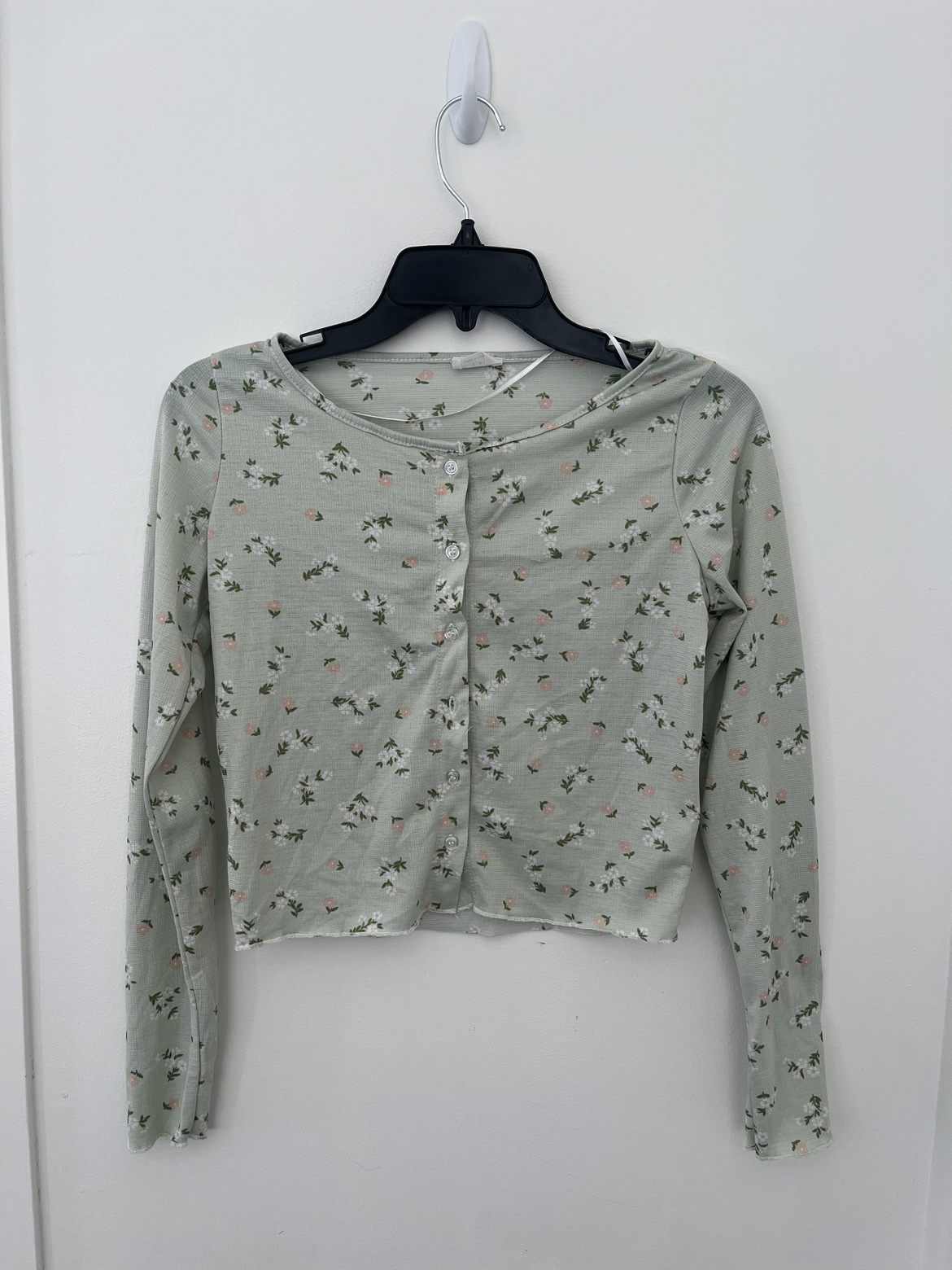 Y2k Cotton on green floral print button crop top thumbnail