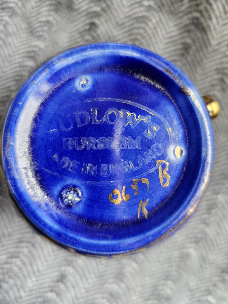 Antique Burslem Sundlow Gilden Gold and Marine Blue Creamer image indicator(3)