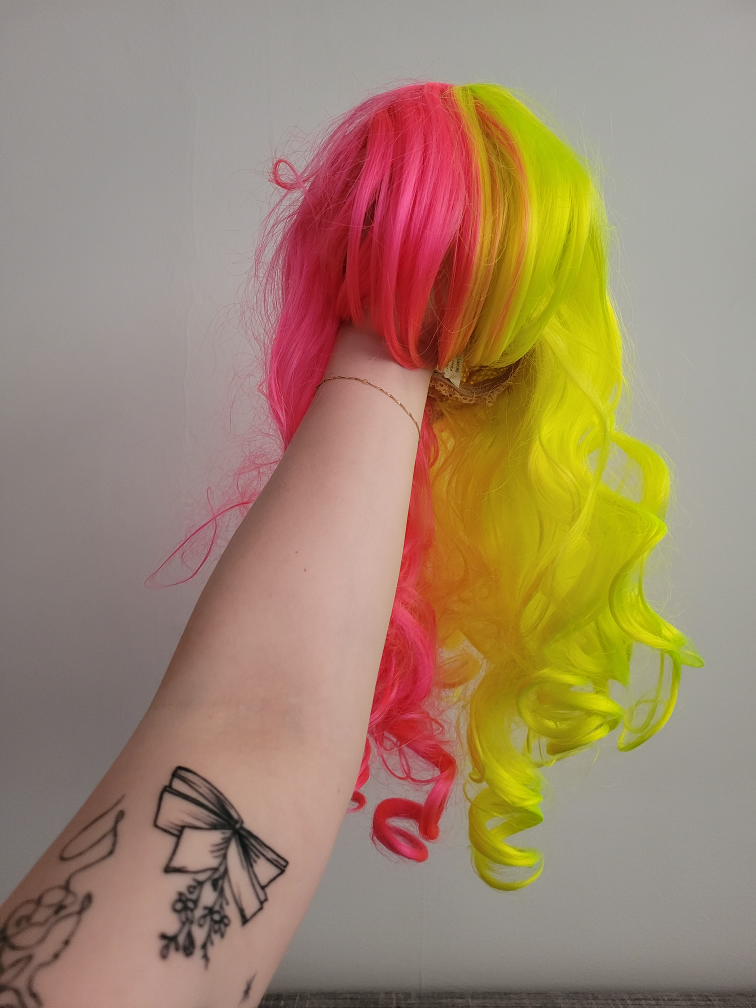 NEW synthetic split colour neon wig image indicator(4)