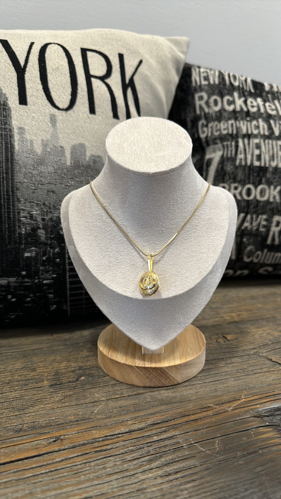 Double cc gold tone button necklace thumbnail
