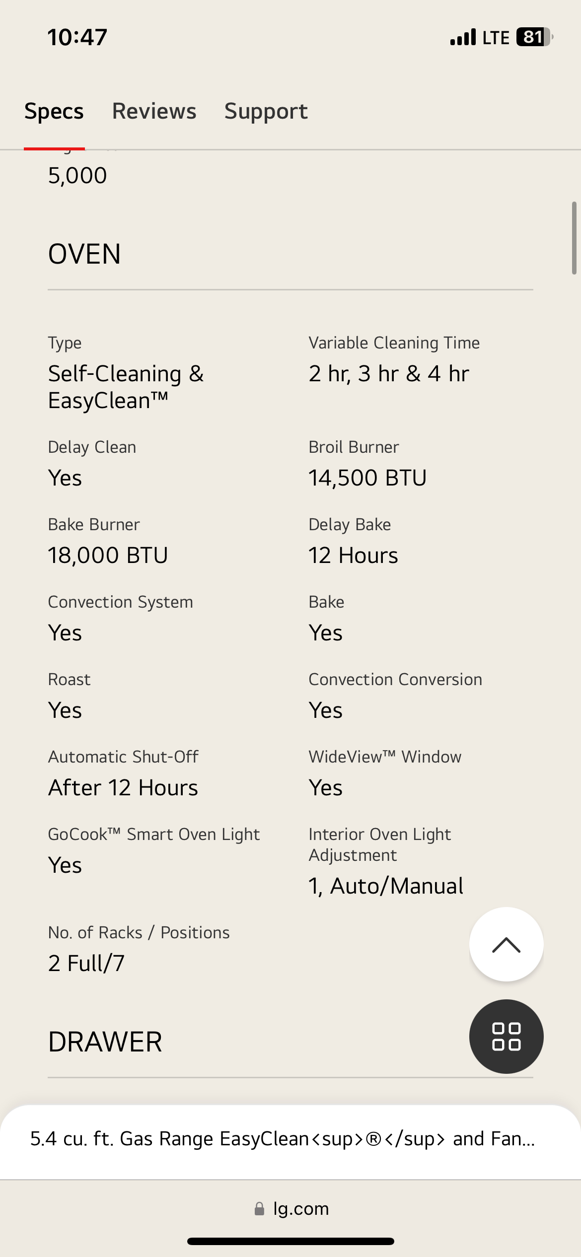 5.4 cu. ft. Gas Range EasyCleanu® and Fan Convection image indicator(5)