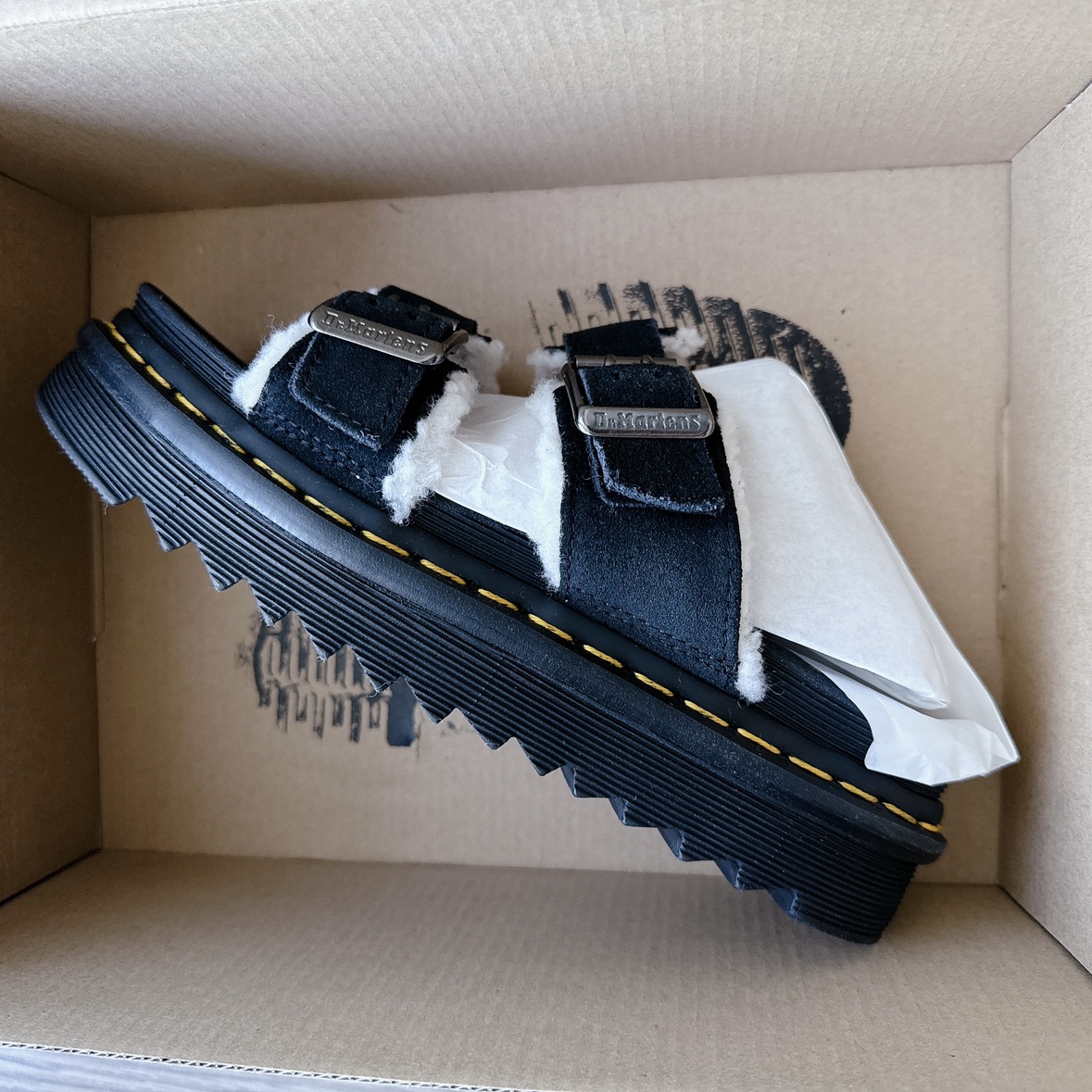 Dr Marten’s NEW! MYLES SUEDE FUR-LINED BUCKLE SLIDE SANDALS image indicator(6)