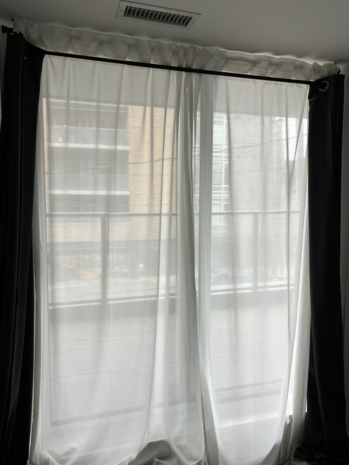 SALE ENDS!3 NEW white curtains +1 dark grey blackout curtain