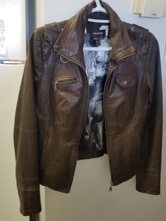 DANIER Genuine Italian Leather Biker Jacket - Dark Brown, 3xs image indicator(3)
