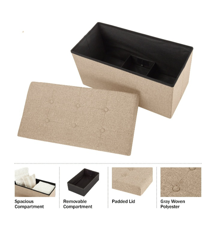 30-inch Folding Storage Ottoman with Removable Bin (Beige) image indicator(8)