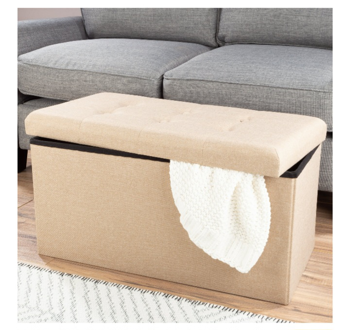 30-inch Folding Storage Ottoman with Removable Bin (Beige) image indicator(10)