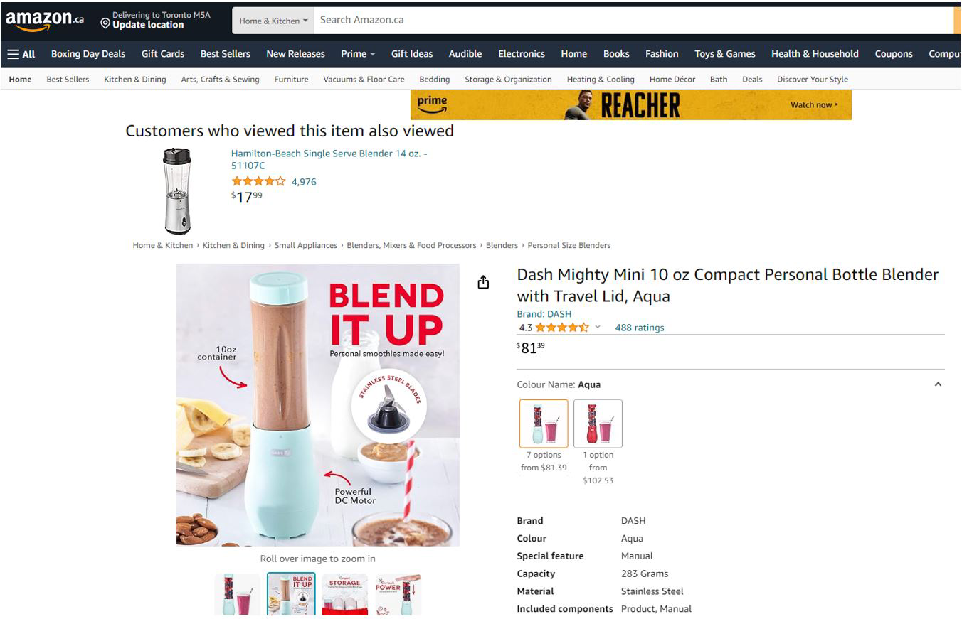 DASH Mighty Mini Personal Blender + Travel Lid. 10 oz. Aqua. thumbnail