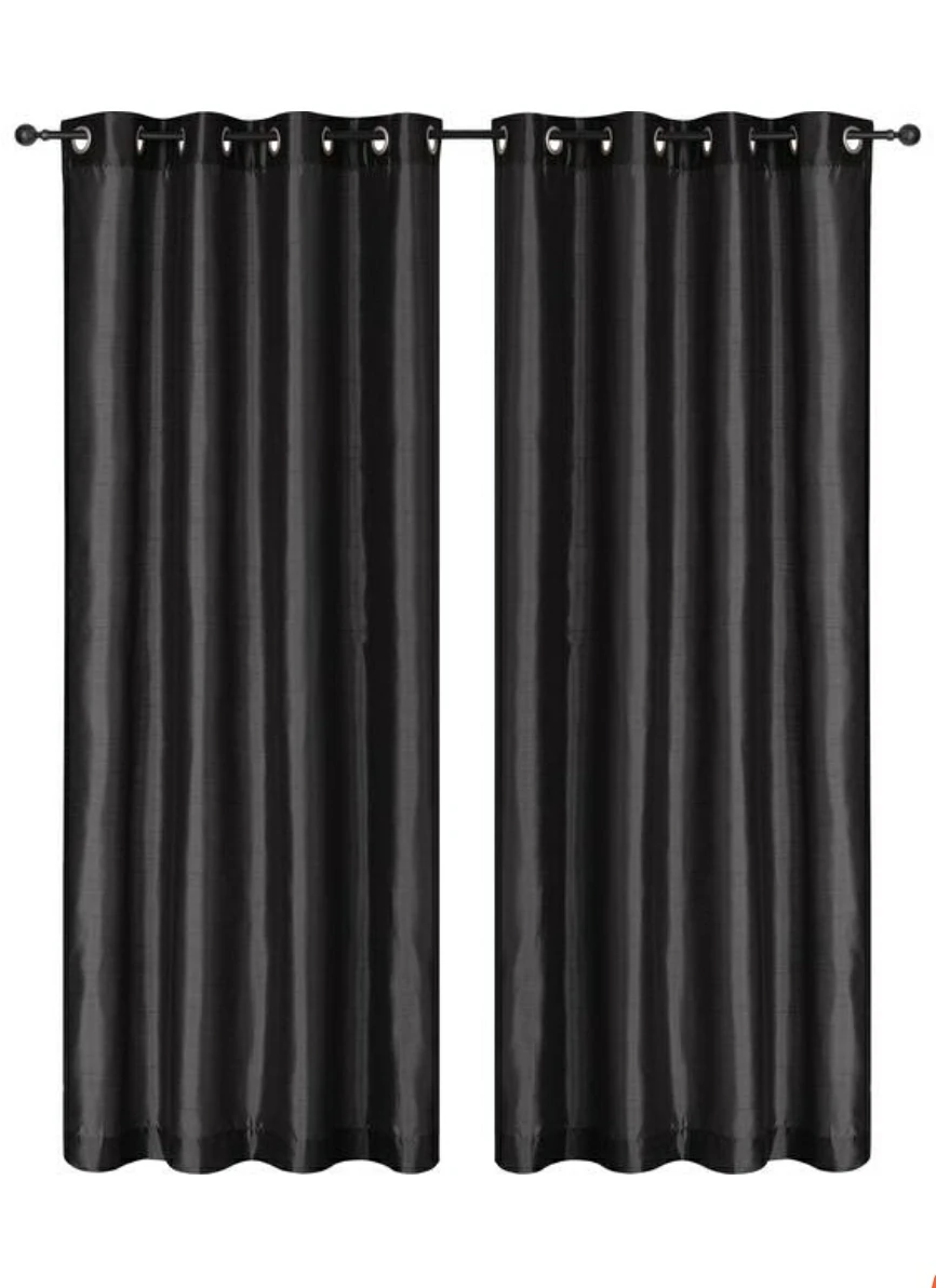 Grommet Black Silk Feel Curtains / Drapes - Blackout