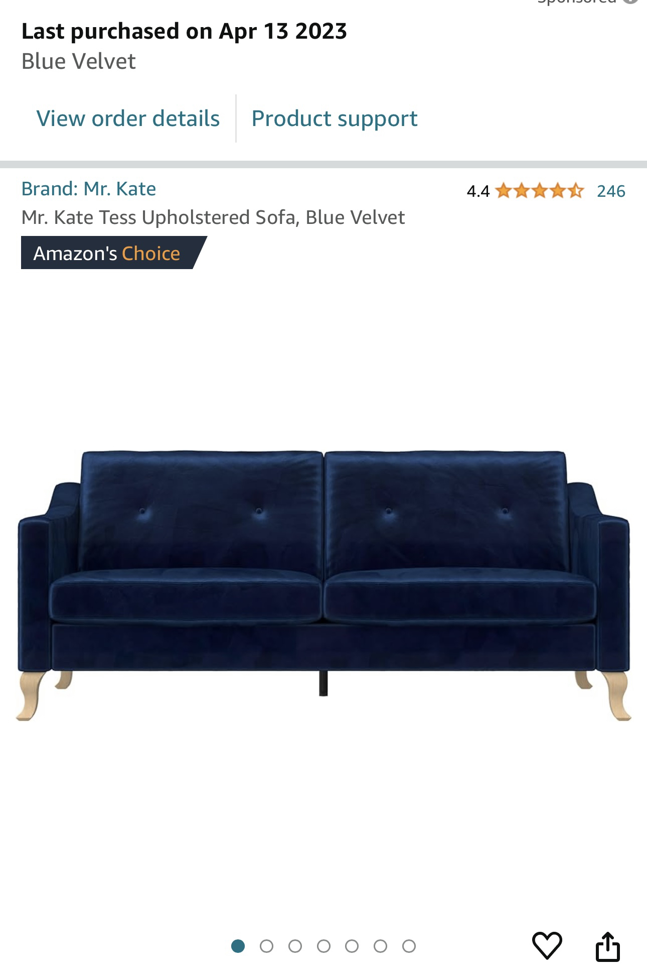 Beautiful blue velvet couch for sale! - photo 5