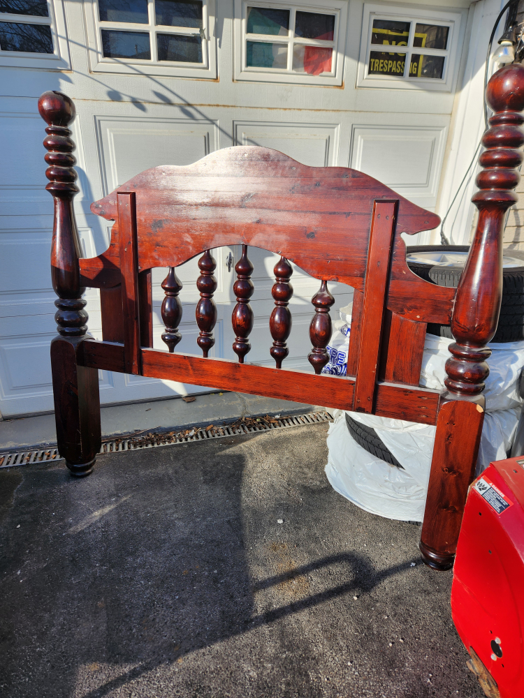Queen head board , rails and almost new box spring