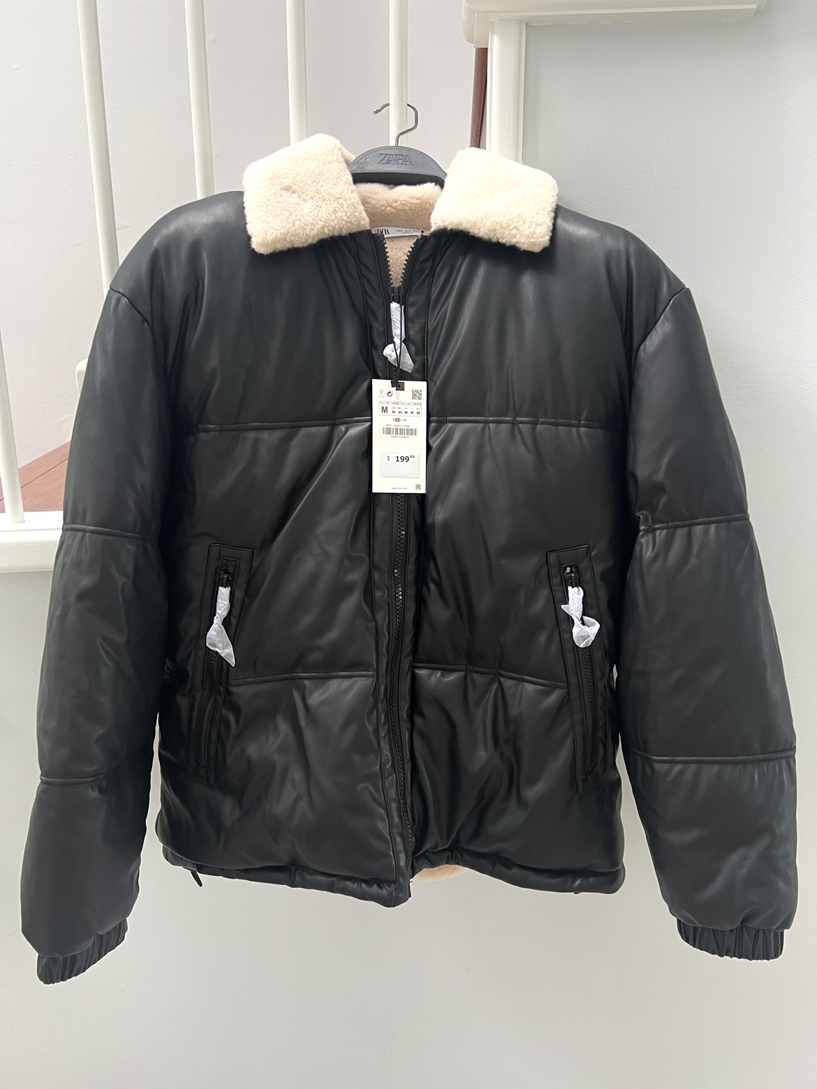 NEW ZARA Men’s Faux Leather Puffer Jacket