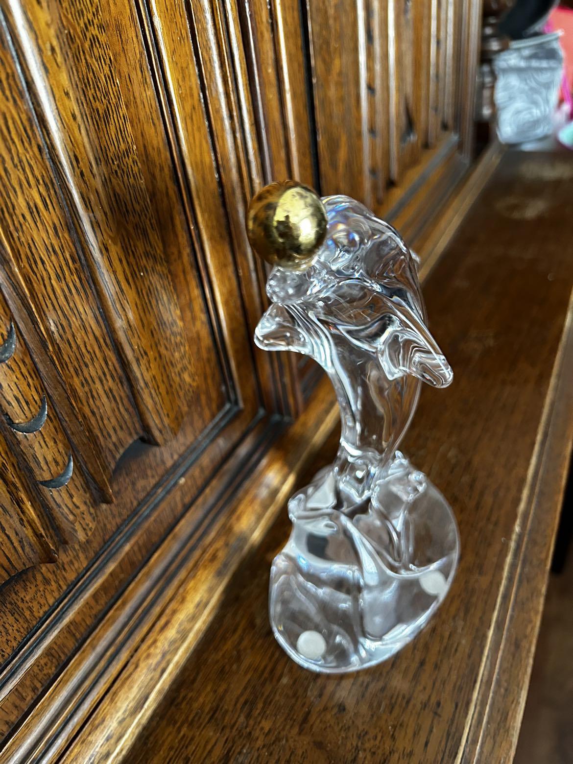 Vintage Sevres French Crystal Dolphin With Gold Ball Figurine image indicator(3)