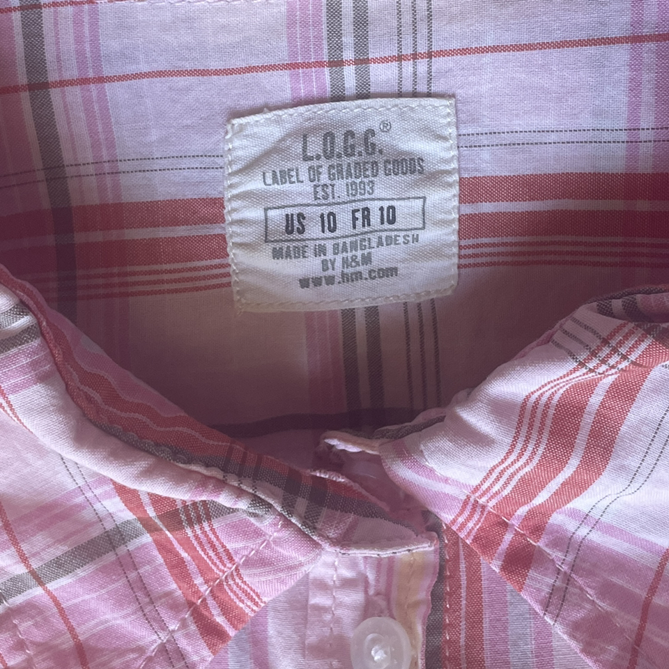 H&M Pink Plaid Short Sleeve shirt Sz 10 image indicator(4)