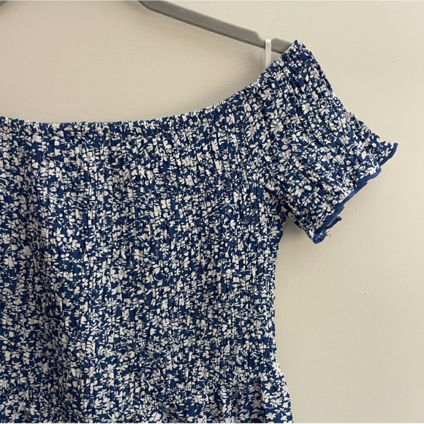 Blue floral off-the-shoulder summer dress image indicator(8)
